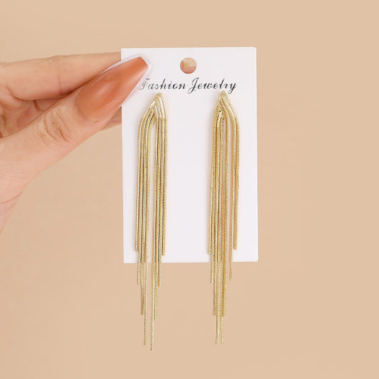 1 pair elegant tassel alloy gold plated women's drop earrings