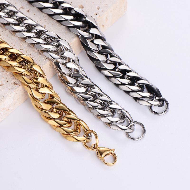 hip-hop rock solid color stainless steel polishing plating 18k gold plated men's long necklace