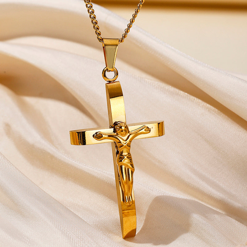 Hip-Hop Retro Cross Round Square 304 Stainless Steel Women's Pendant Necklace