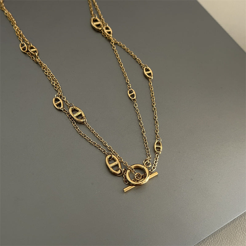 304 Stainless Steel 18K Gold Plated Silver Plated IG Style Vintage Style Patchwork Plating Solid Color Long Necklace