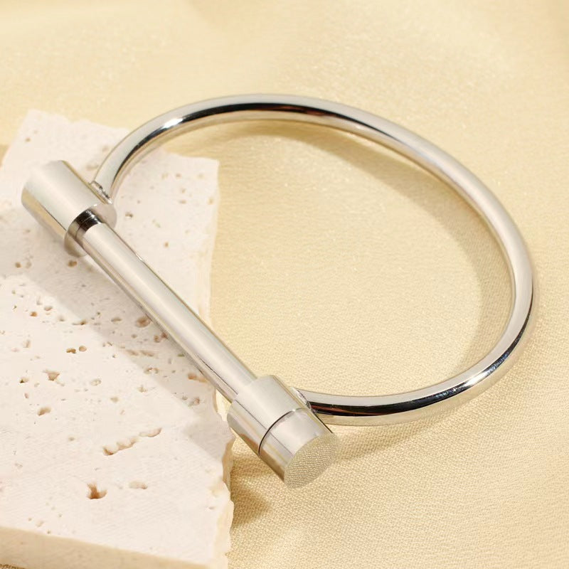 Roman Style Solid Color 304 Stainless Steel 18K Gold Plated Rhinestones Bangle In Bulk