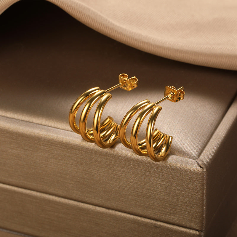 1 pair vintage style simple style c shape plating stainless steel 18k gold plated ear studs
