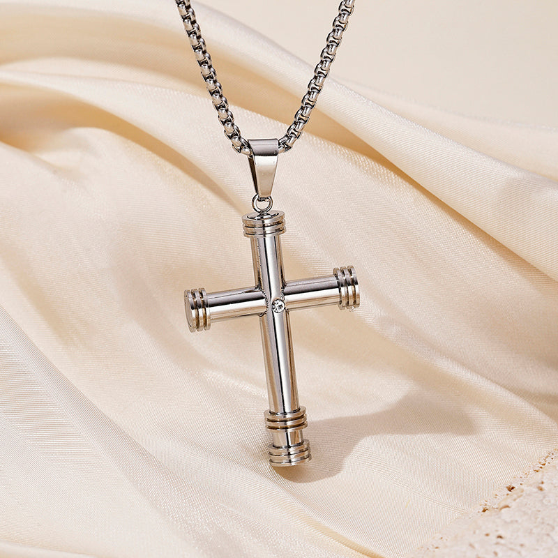 Hip-Hop Retro Cross Round Square 304 Stainless Steel Women's Pendant Necklace