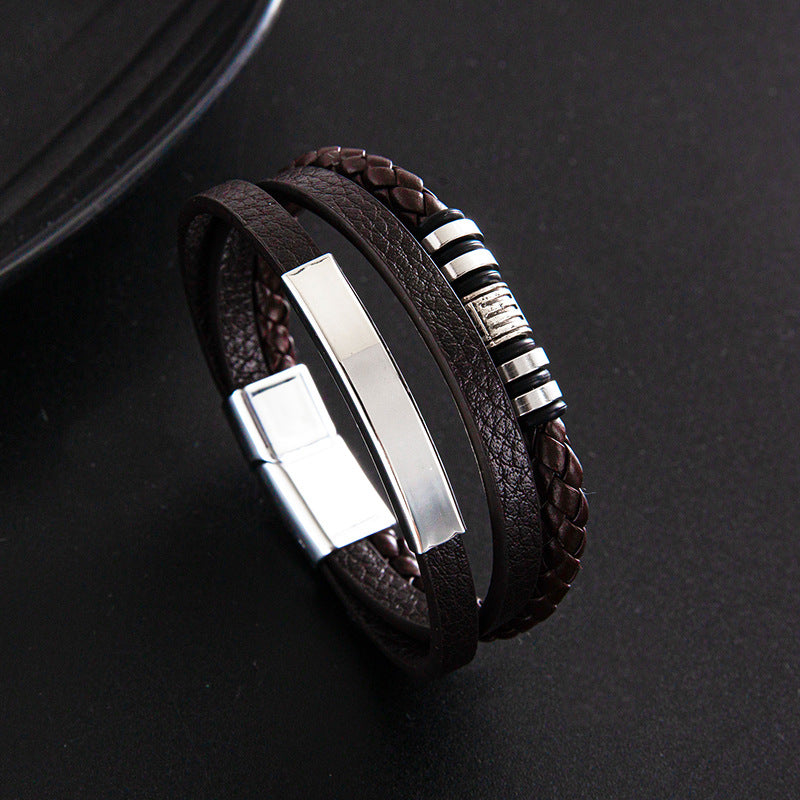 original design solid color pu leather men's bracelets