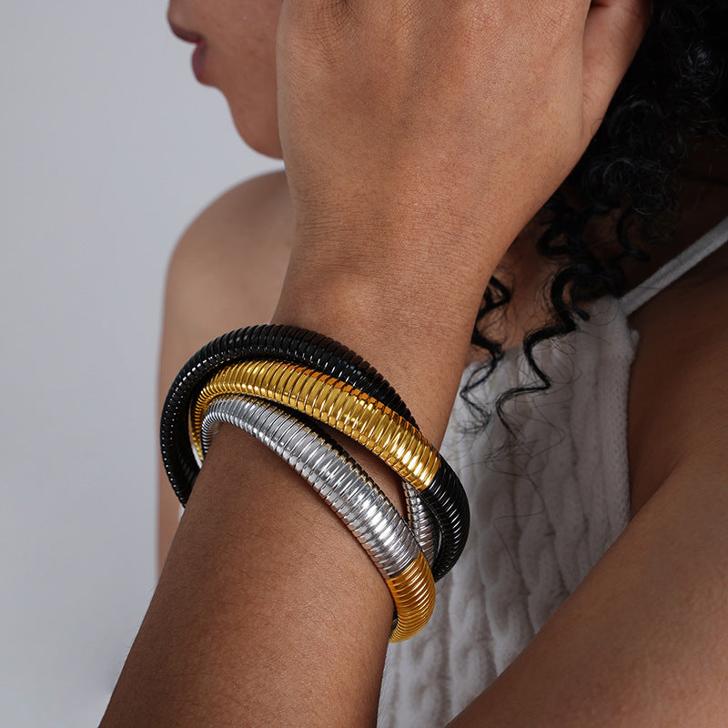 simple style color block solid color titanium steel plating bangle