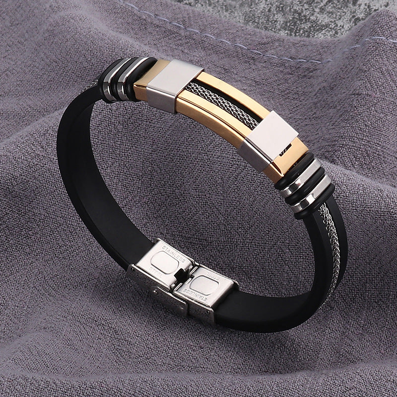fashion solid color stainless steel silica gel plating men's bangle