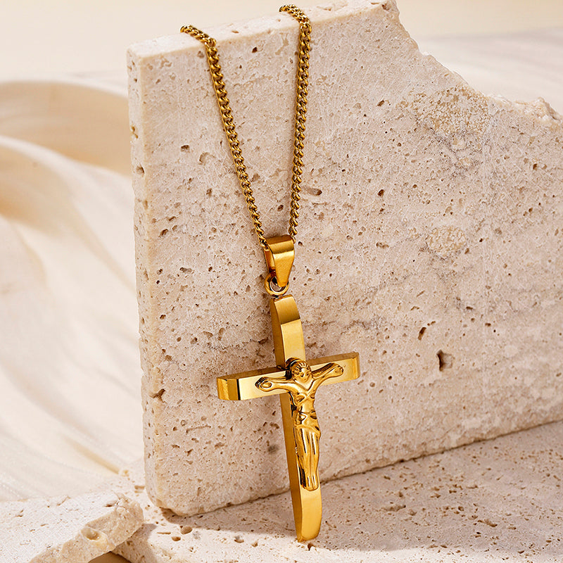 Hip-Hop Retro Cross Round Square 304 Stainless Steel Women's Pendant Necklace