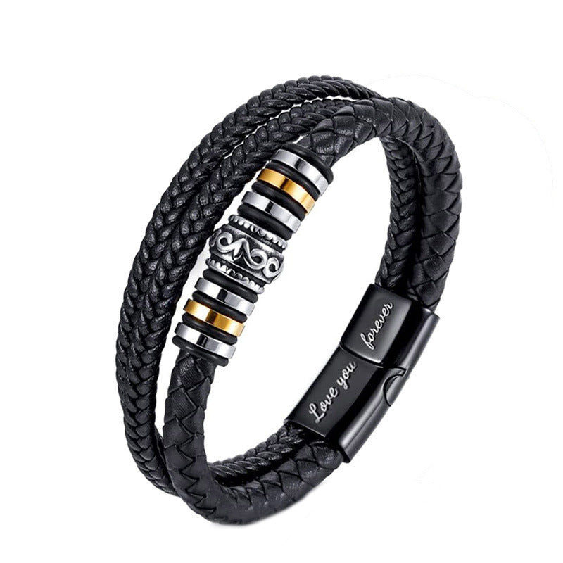 fashion cross rectangle stainless steel pu leather braid unisex bracelets