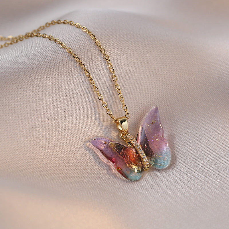 Titanium Steel Simple Style Patchwork Butterfly Pendant Necklace