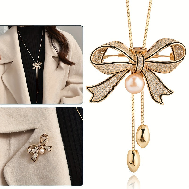 elegant luxurious bow knot alloy inlay rhinestones women's sweater chain