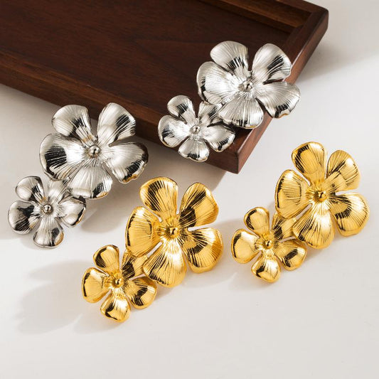 1 Pair Simple Style Flower Stainless Steel 14K Gold Plated Ear Studs