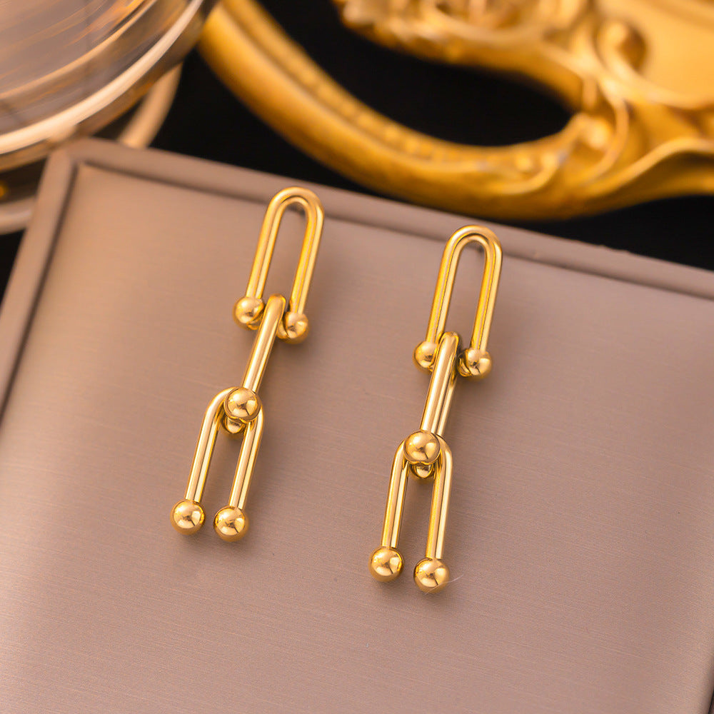 304 Stainless Steel 18K Gold Plated Streetwear Plating U Shape Bracelets Earrings Necklace