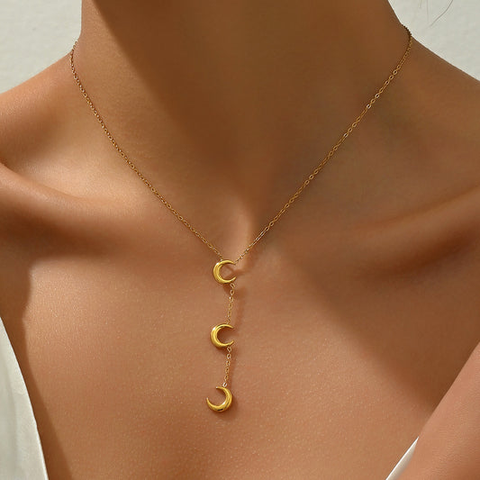 304 Stainless Steel 14K Gold Plated Simple Style Plating Moon Necklace