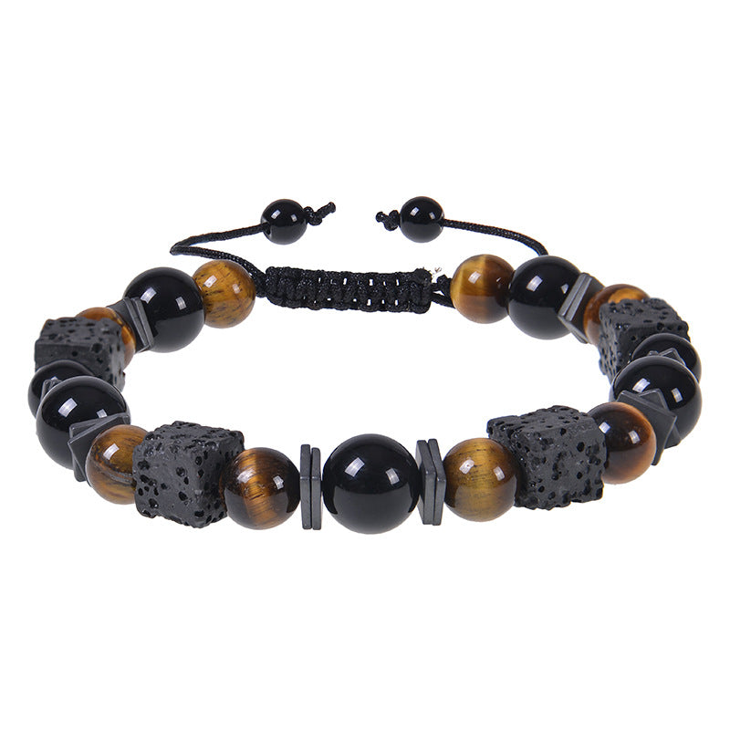 retro round natural stone beaded men's bracelets