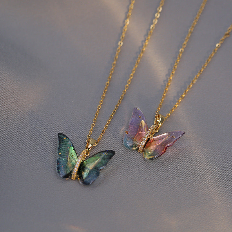 Titanium Steel Simple Style Patchwork Butterfly Pendant Necklace