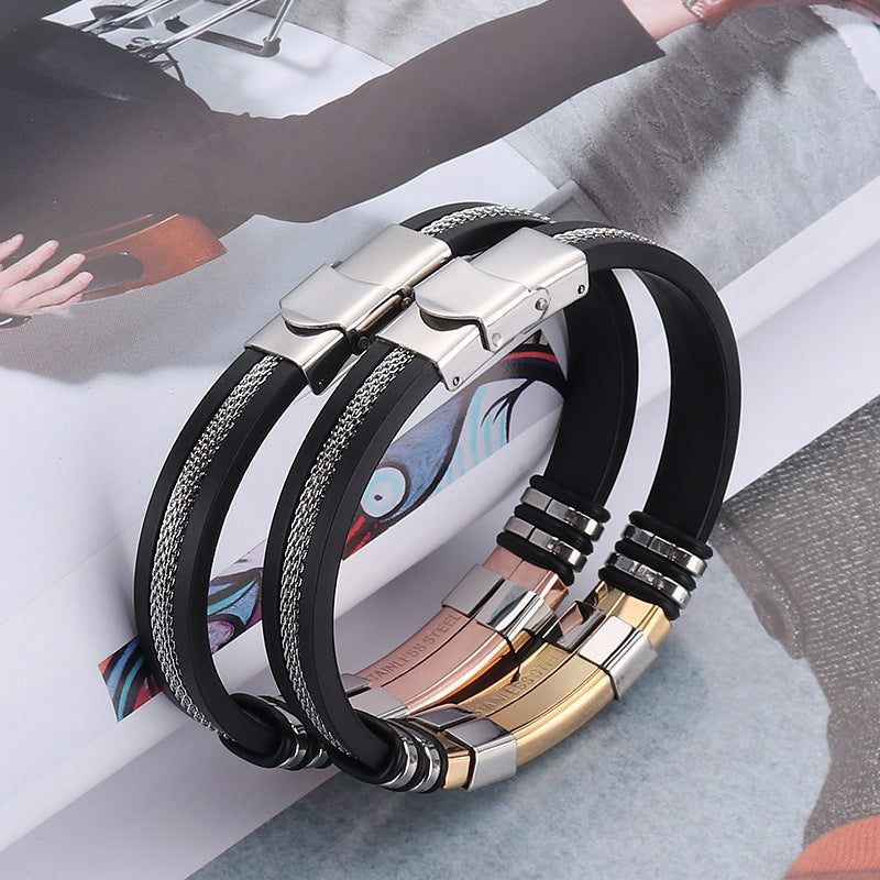 fashion solid color stainless steel silica gel plating men's bangle
