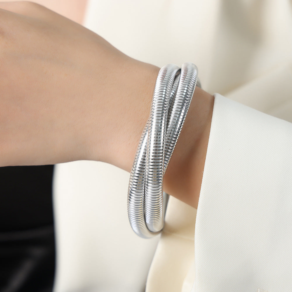 simple style color block solid color titanium steel plating bangle