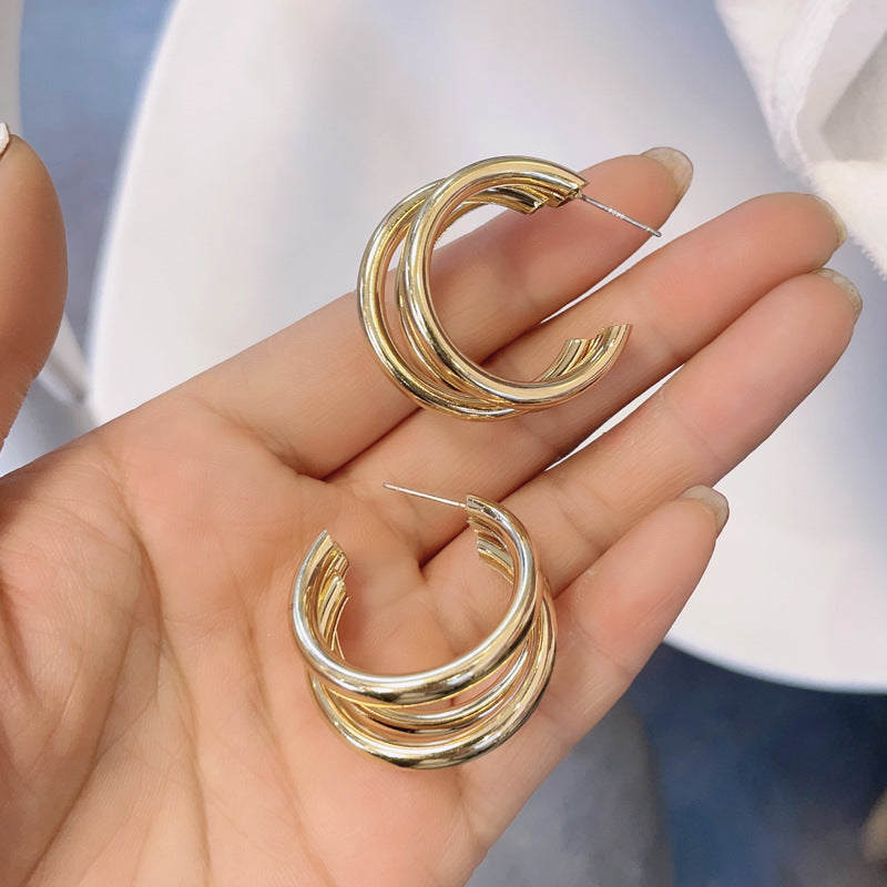 simple multi-layered c-shaped alloy hoop earrings nhpf147199
