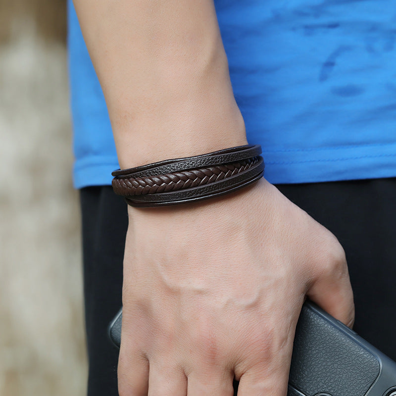 retro multilayer leather  simple magnet buckle  leather bracelet