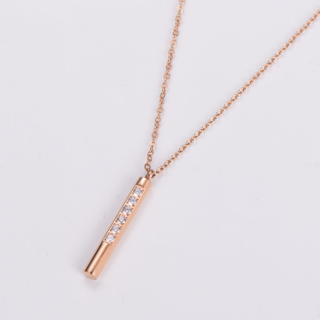 304 Stainless Steel 18K Gold Plated Rose Gold Plated Shiny Plating Inlay Solid Color Rhinestones Pendant Necklace