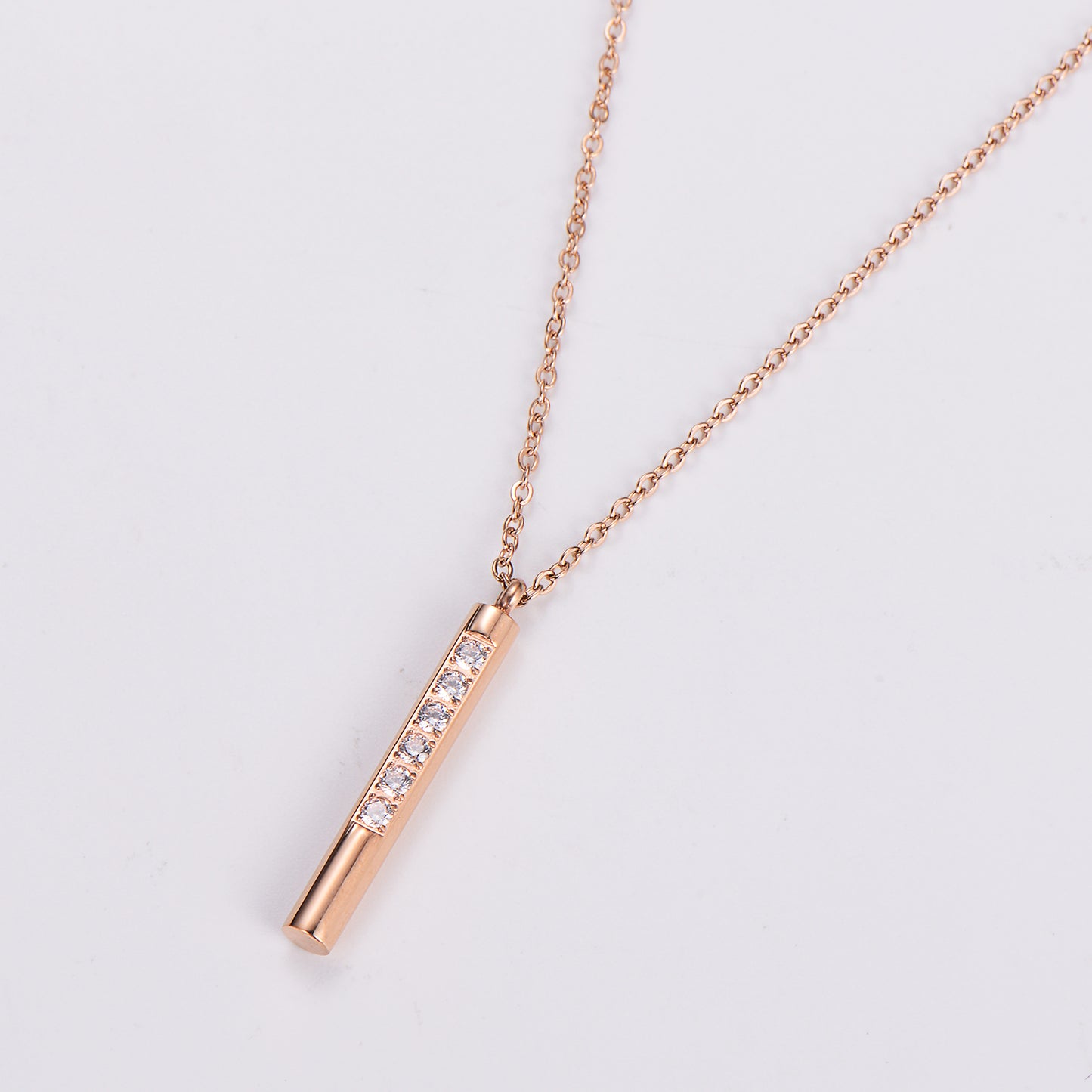 304 Stainless Steel 18K Gold Plated Rose Gold Plated Shiny Plating Inlay Solid Color Rhinestones Pendant Necklace