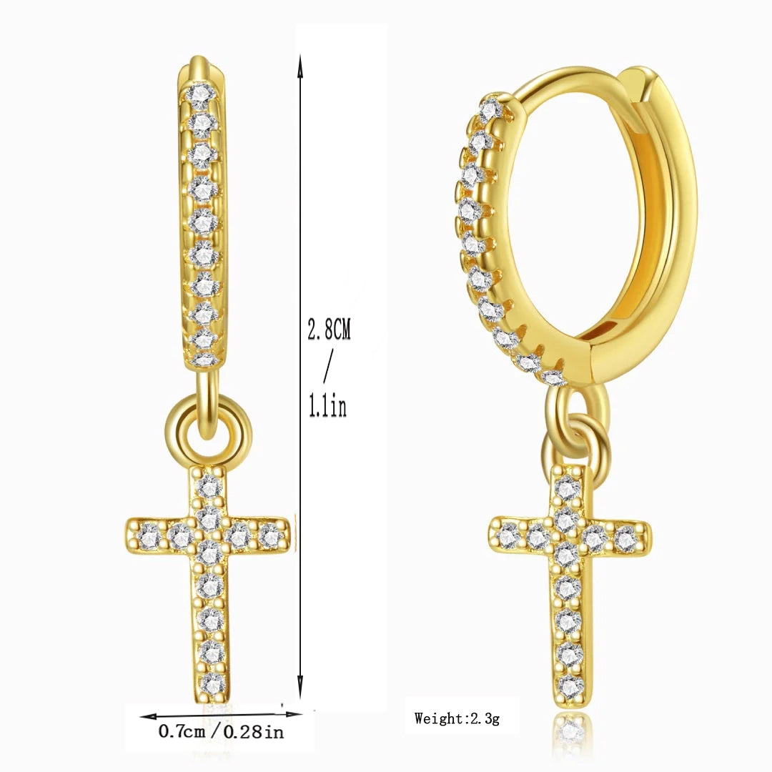 1 pair simple style cross copper zircon drop earrings