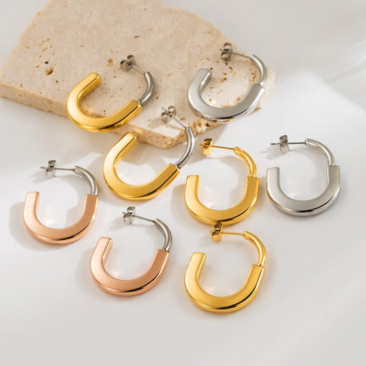 1 pair casual vintage style c shape plating stainless steel 18k gold plated drop earrings