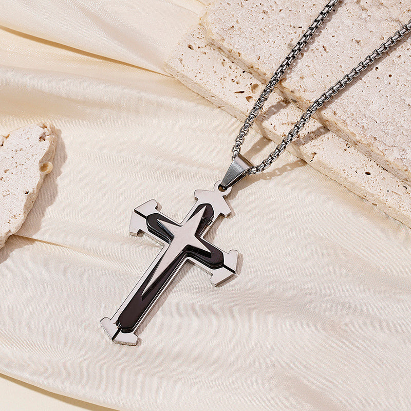 Hip-Hop Retro Cross Round Square 304 Stainless Steel Women's Pendant Necklace