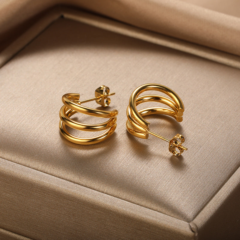 1 pair vintage style simple style c shape plating stainless steel 18k gold plated ear studs