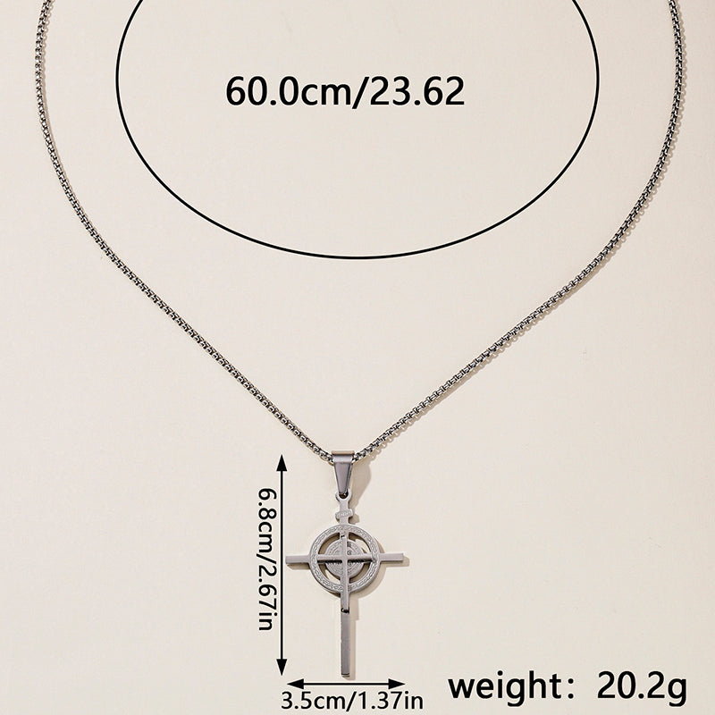 Hip-Hop Retro Cross Round Square 304 Stainless Steel Women's Pendant Necklace
