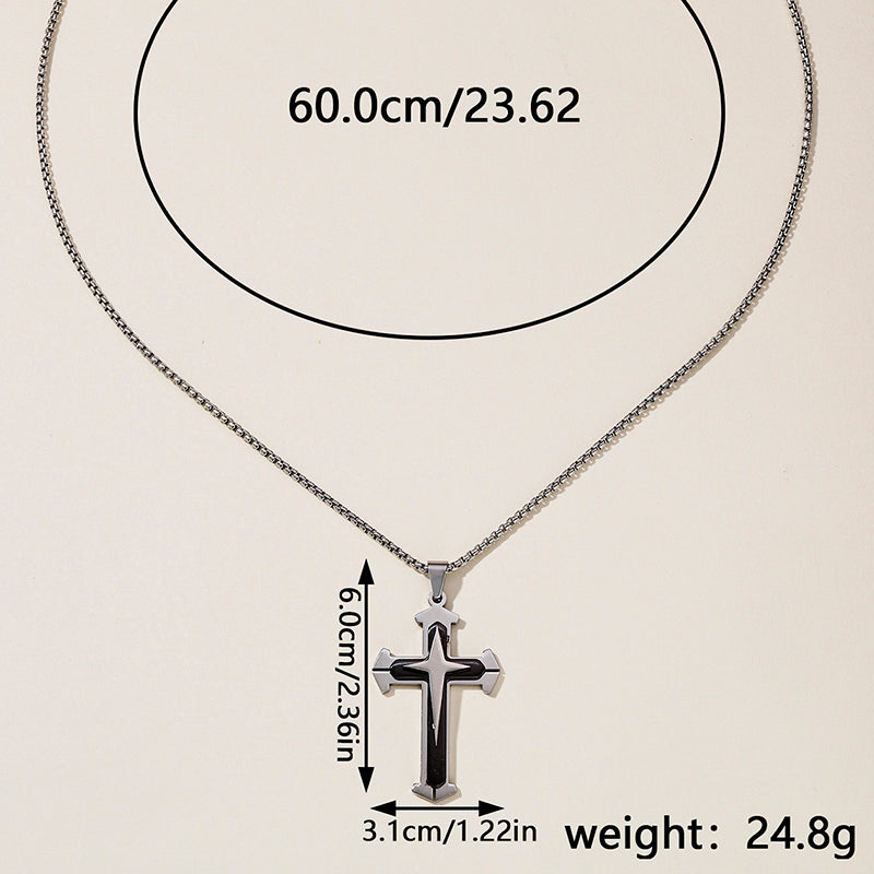Hip-Hop Retro Cross Round Square 304 Stainless Steel Women's Pendant Necklace
