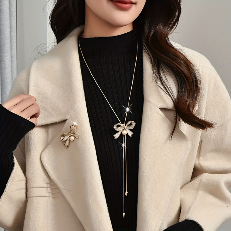 elegant luxurious bow knot alloy inlay rhinestones women's sweater chain