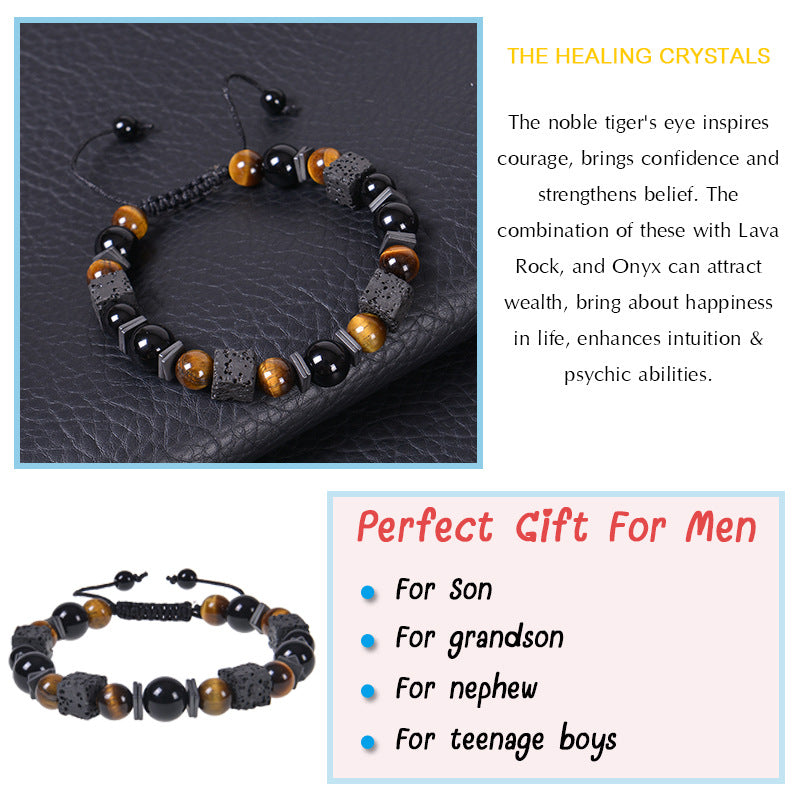 retro round natural stone beaded men's bracelets