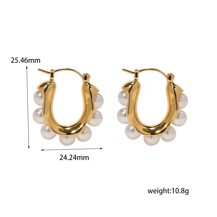 1 pair simple style u shape plating inlay stainless steel artificial pearls 14k gold plated ear studs