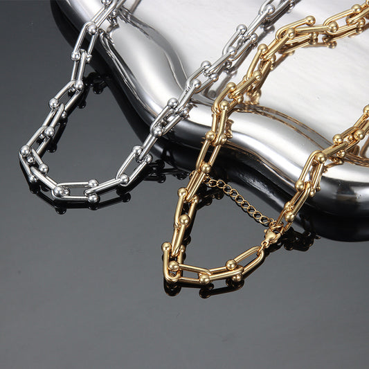 simple style streetwear u shape titanium steel plating necklace