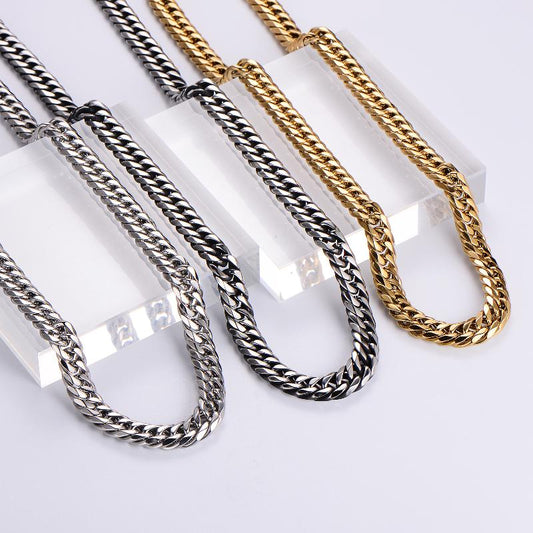hip-hop rock solid color stainless steel polishing plating 18k gold plated men's long necklace