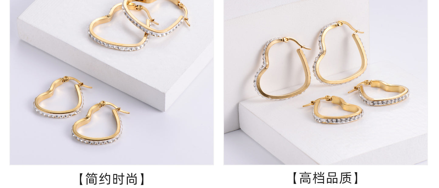 Exaggerated Heart Plating 304 Stainless Steel No Inlaid Mud Drill 18K Gold Plated Earrings