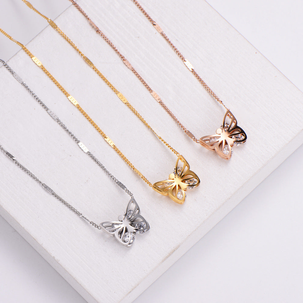 Stainless Steel 18K Gold Plated Fashion Diamond Butterfly Rhinestones