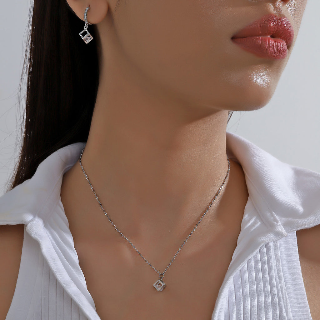 ig style simple style rubik's cube stainless steel plating inlay zircon gold plated jewelry set