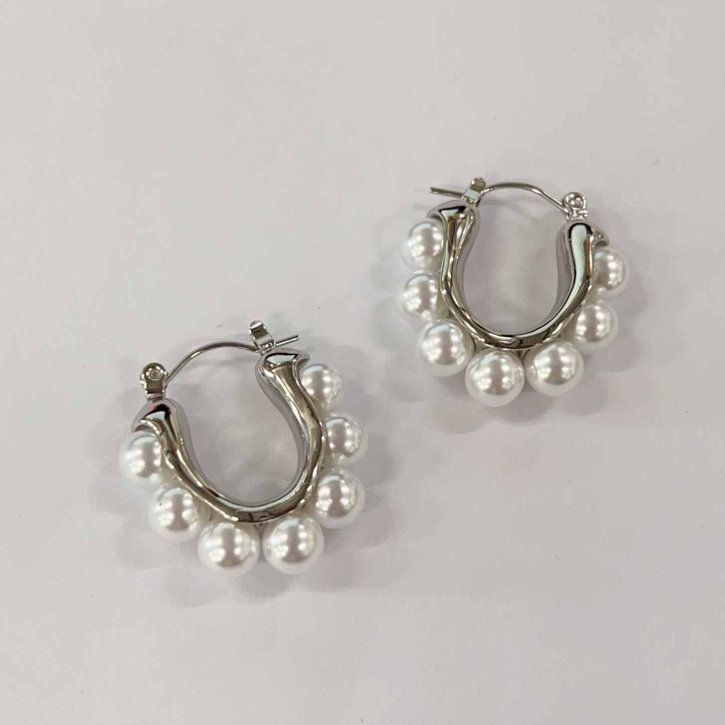 1 pair simple style u shape plating inlay stainless steel artificial pearls 14k gold plated ear studs