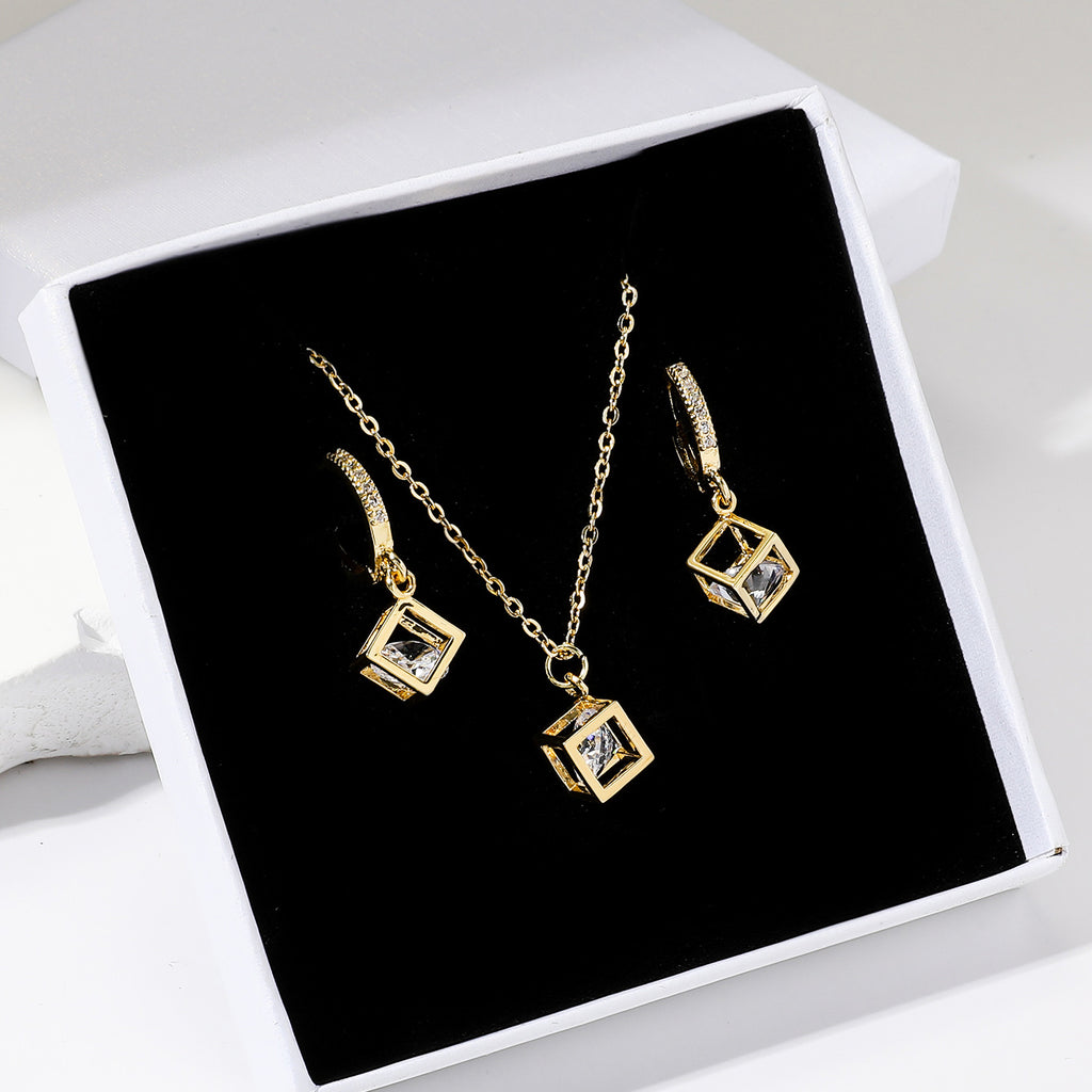 ig style simple style rubik's cube stainless steel plating inlay zircon gold plated jewelry set