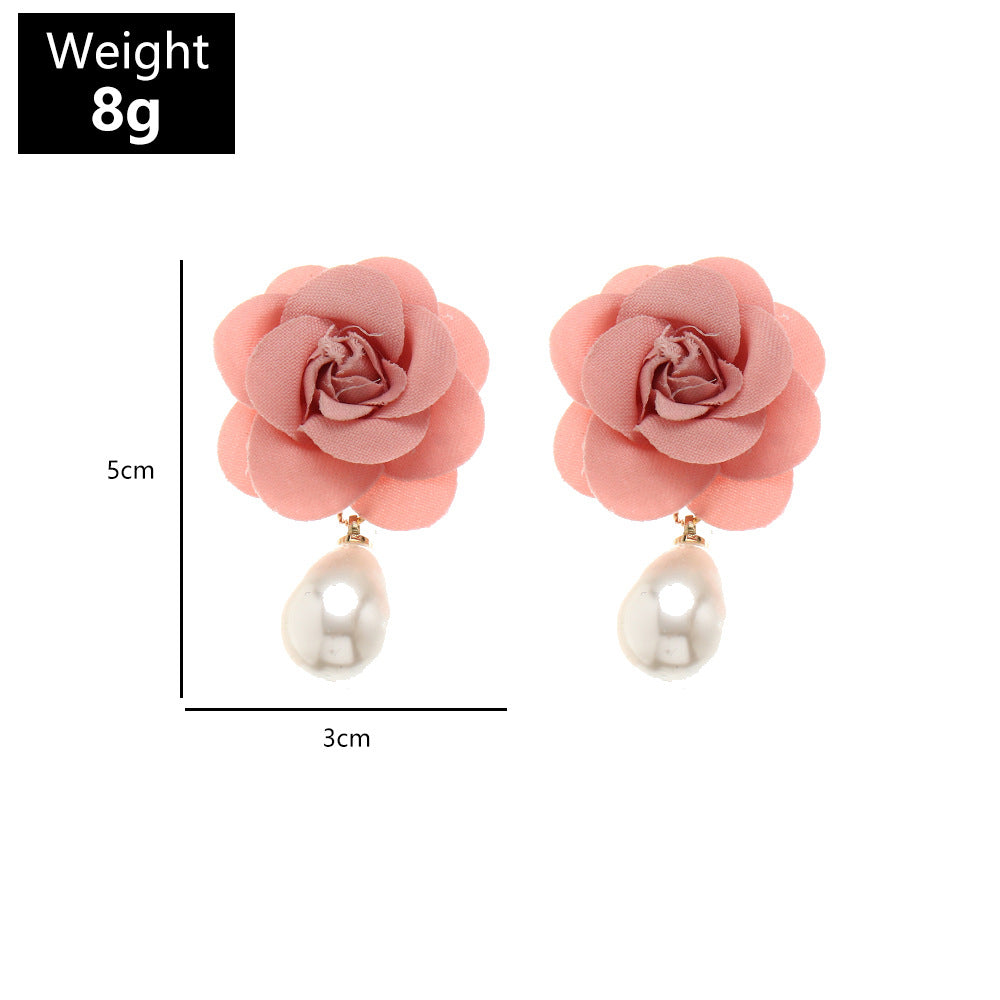 imitation pearl earrings fashion cloth flower earrings women