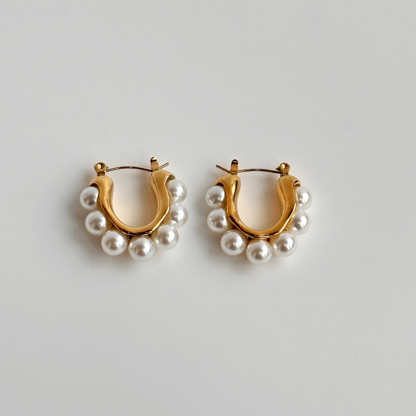 1 pair simple style u shape plating inlay stainless steel artificial pearls 14k gold plated ear studs