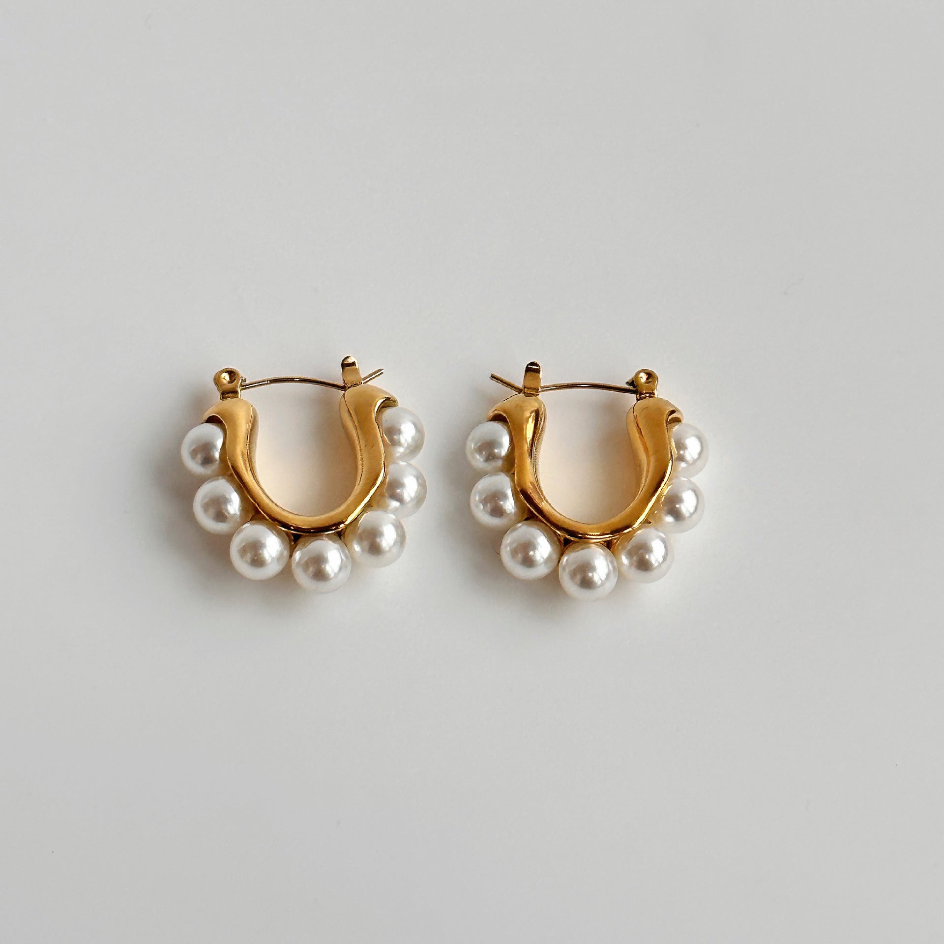 1 pair simple style u shape plating inlay stainless steel artificial pearls 14k gold plated ear studs