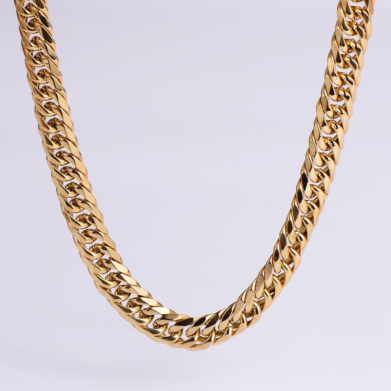 hip-hop rock solid color stainless steel polishing plating 18k gold plated men's long necklace