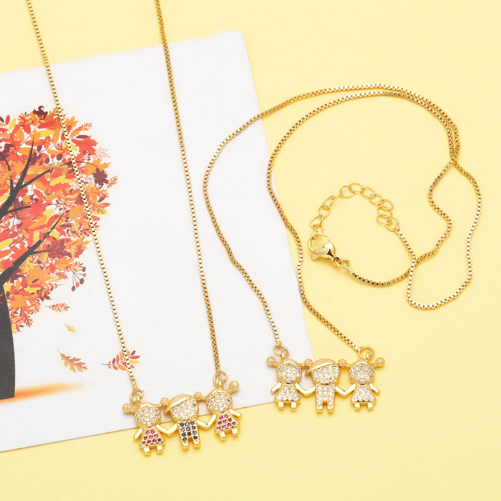 ig style cute human stainless steel copper plating inlay zircon 18k gold plated pendant necklace