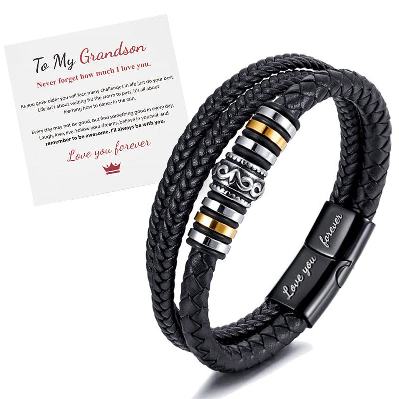 fashion cross rectangle stainless steel pu leather braid unisex bracelets