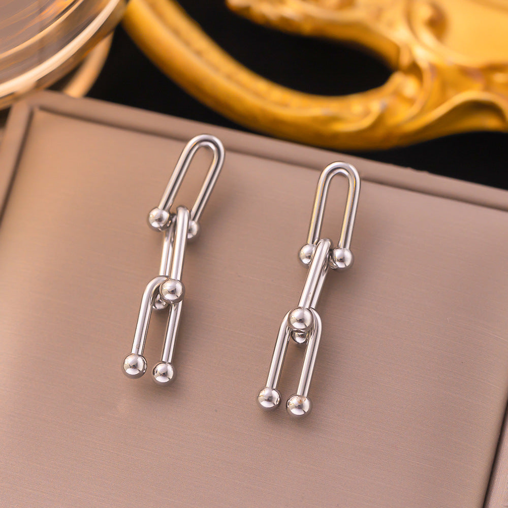 304 Stainless Steel 18K Gold Plated Streetwear Plating U Shape Bracelets Earrings Necklace