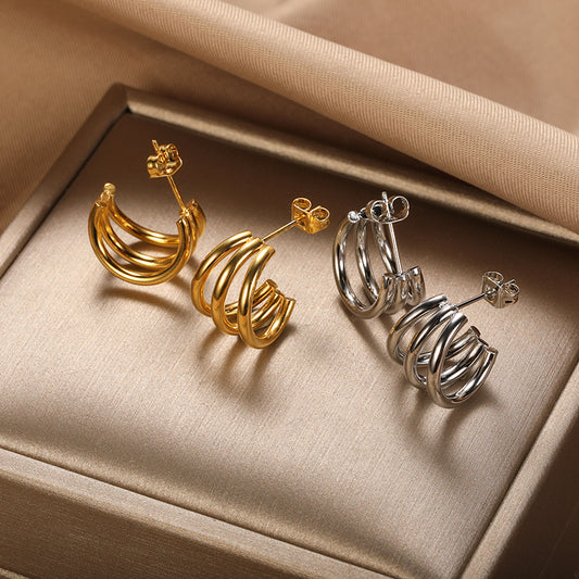 1 pair vintage style simple style c shape plating stainless steel 18k gold plated ear studs