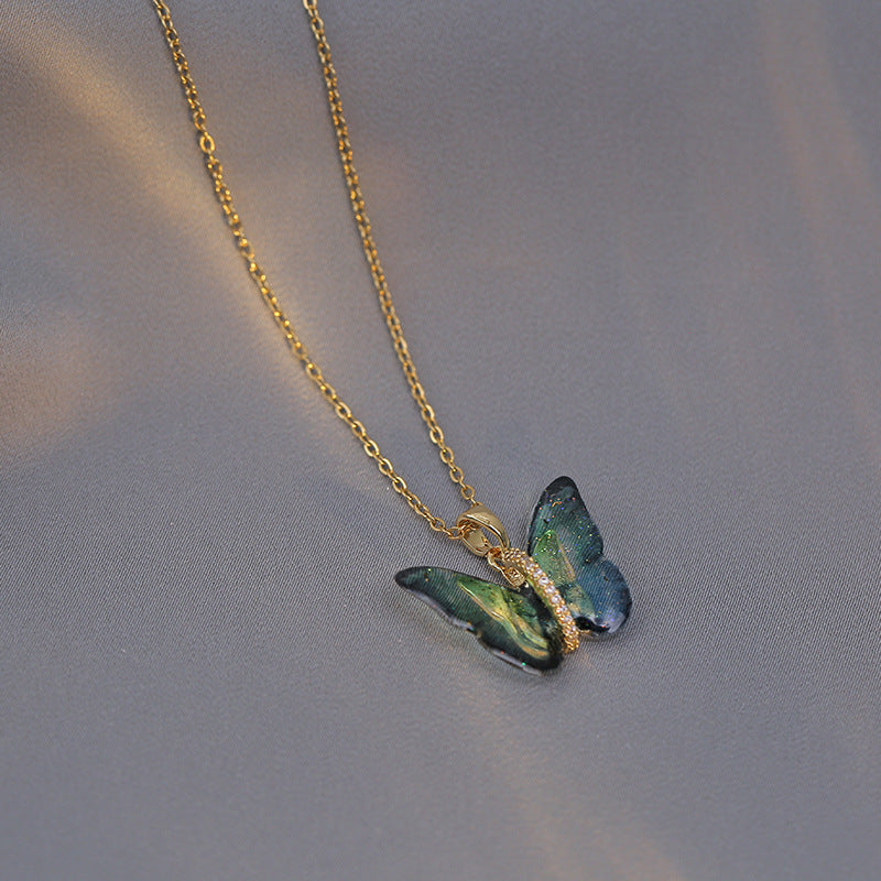 Titanium Steel Simple Style Patchwork Butterfly Pendant Necklace